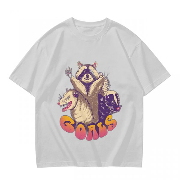 Olive Graphic T-Shirt With Raccoon Opossum Skunk 'GOALS' Print