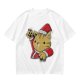 Olive Green T-Shirt With Waving Christmas Cat Graphic