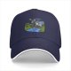 Black Baseball Cap With Cartoon Boys Crossing Stream Artwork