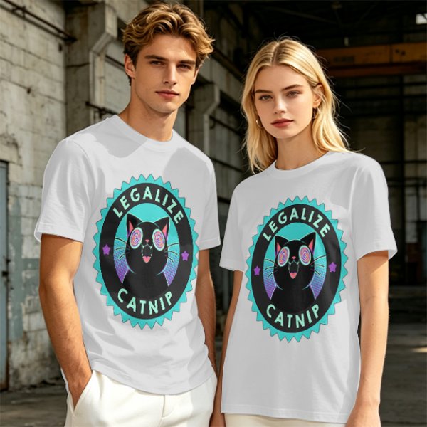 Olive T-Shirt with 'Legalize Catnip' Hypnotic Black Cat Graphic