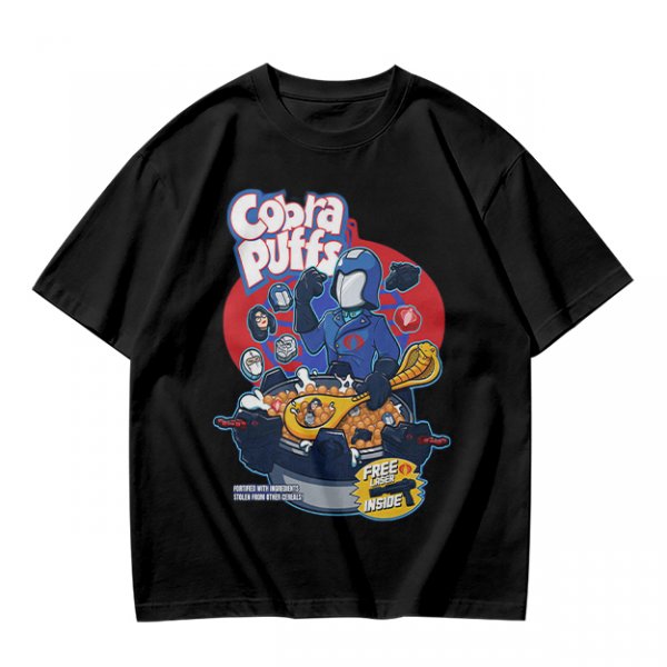 Cobra Puffs Cereal Parody T-Shirt with Villain Graphic