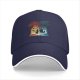 Black baseball cap with fantasy dragon and wolf open book graphic