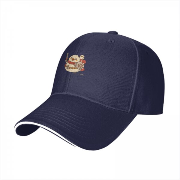 Black Baseball Cap With Cute Duck Warrior Knight Print