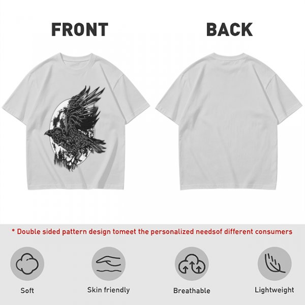 Olive Graphic T-Shirt with Mechanical Raven and Full Moon Print