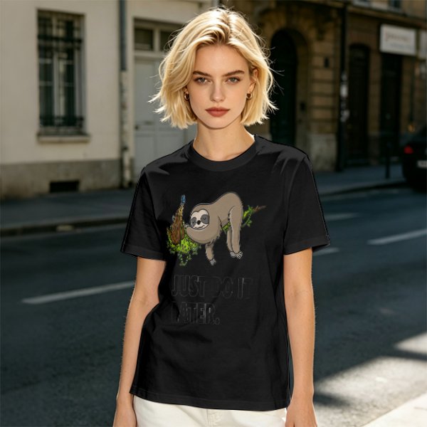 Olive Sloth 'Just Do It Later' Graphic T-Shirt