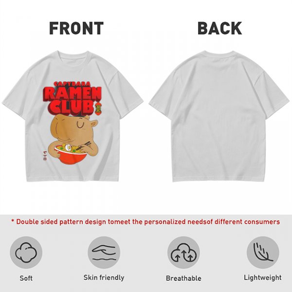 Capybara Ramen Club T-Shirt with Cute Capybara Eating Ramen Design