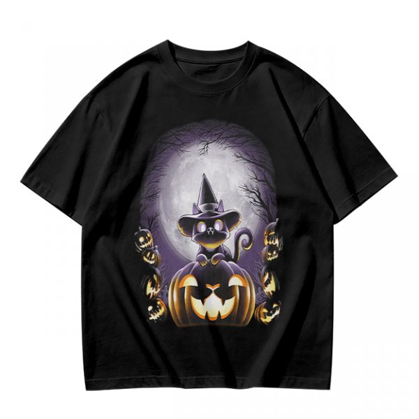 Halloween Black Cat Witch Jack-o'-lantern Graphic T-Shirt
