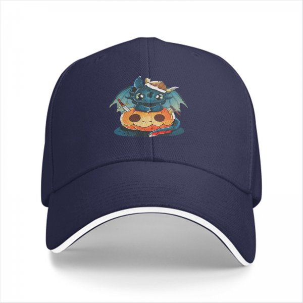 Black Baseball Cap With Cute Viking Dragon Pumpkin Halloween Art