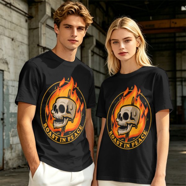 Olive T-Shirt With Roast In Peace Flaming Skull Graphic