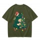 Olive Green T-Shirt With Christmas Totoro Decorating Tree Print
