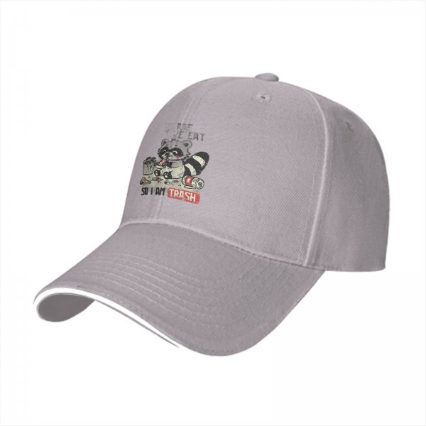Black Baseball Cap With Raccoon Trash Graphic And Text