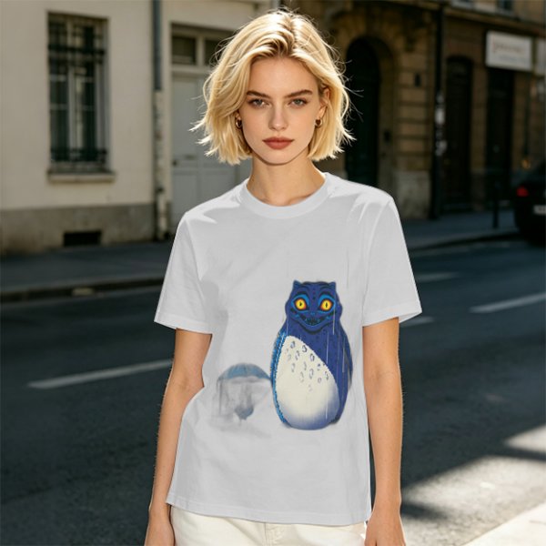 Olive T-Shirt With Blue Whimsical Creature Graphic Print