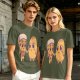 Olive Green T-Shirt With Cute Pizza And Corn Holding Hands Art