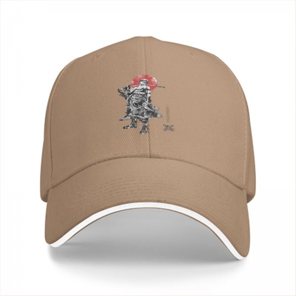 Black Baseball Cap With Samurai Warrior And Red Sun Print