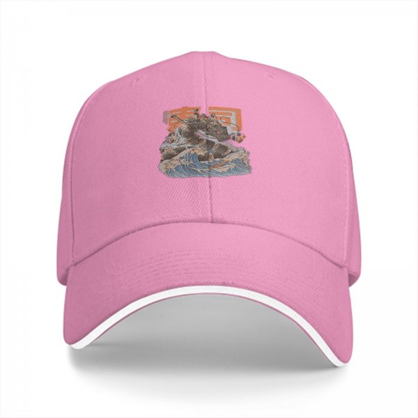 Black baseball cap with ocean wave and rocky graphic print