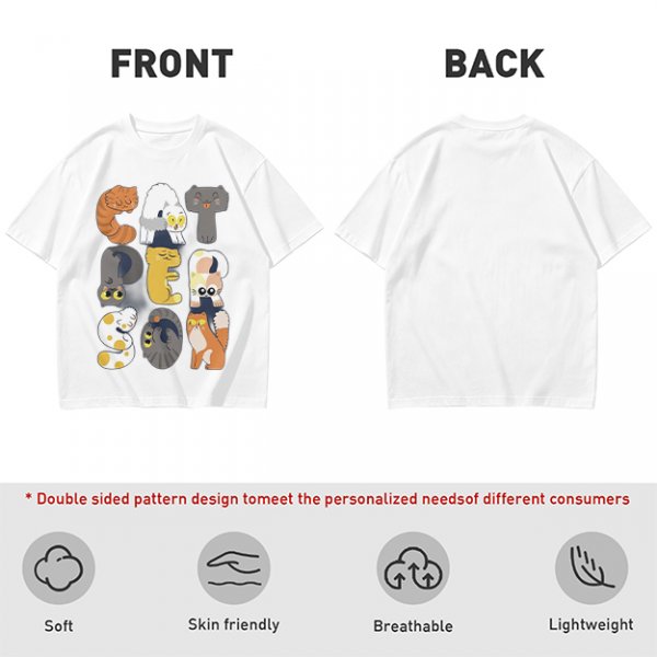 Olive T-Shirt With Cute Cat Letter Graphic Design