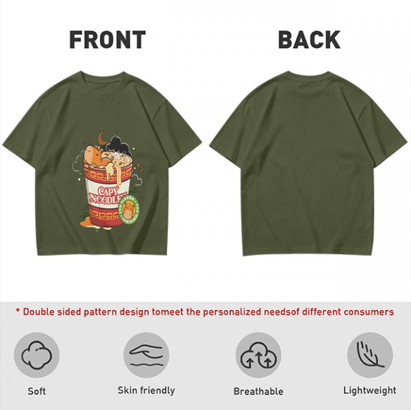 Olive T-Shirt with Capybara in Cup Noodle Graphic Print
