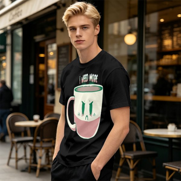 Olive Graphic Tee With Angry Coffee Cup I Need More Print
