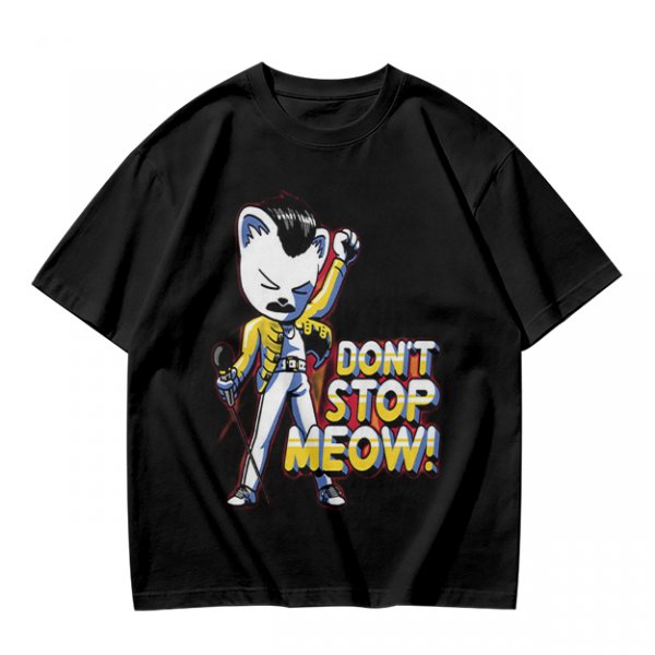 Olive graphic t-shirt with cat Freddie Mercury 'Don't Stop Meow' print