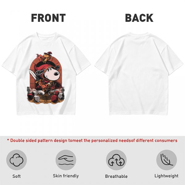Olive T-Shirt Featuring Snoopy as a Fantasy Warrior with Woodstock