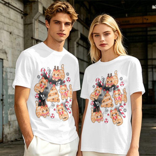 Olive Green Christmas Cat Gingerbread Graphic T-Shirt