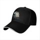 Black baseball cap with tangled orange cat and yarn it graphic