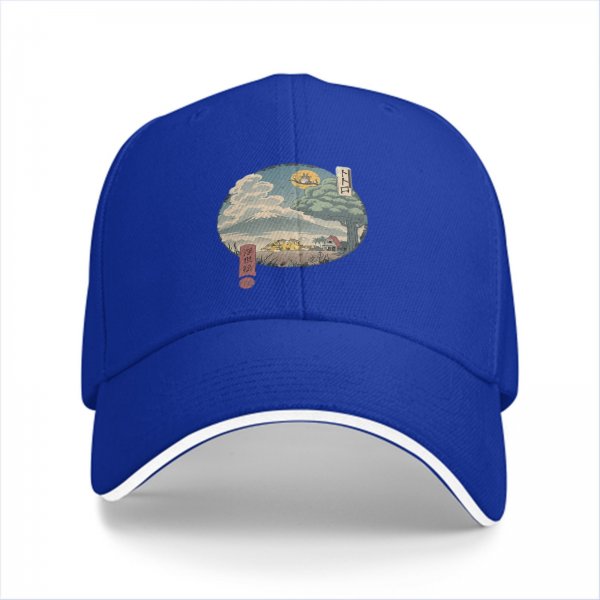 Black Baseball Cap with Traditional Landscape Art Print