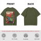 Olive t-shirt with comic print of Hulk and Thor mid-smashed interaction