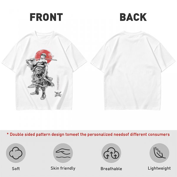 Olive T-shirt with Samurai Swordsman and Red Sun Print