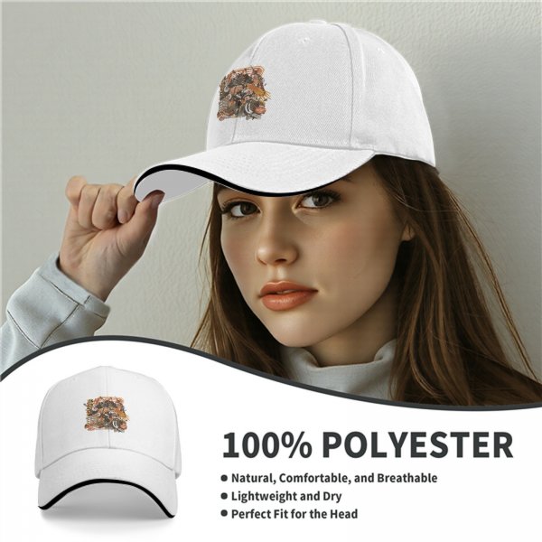 Black Baseball Cap with Anime Action Scene Graphic Print