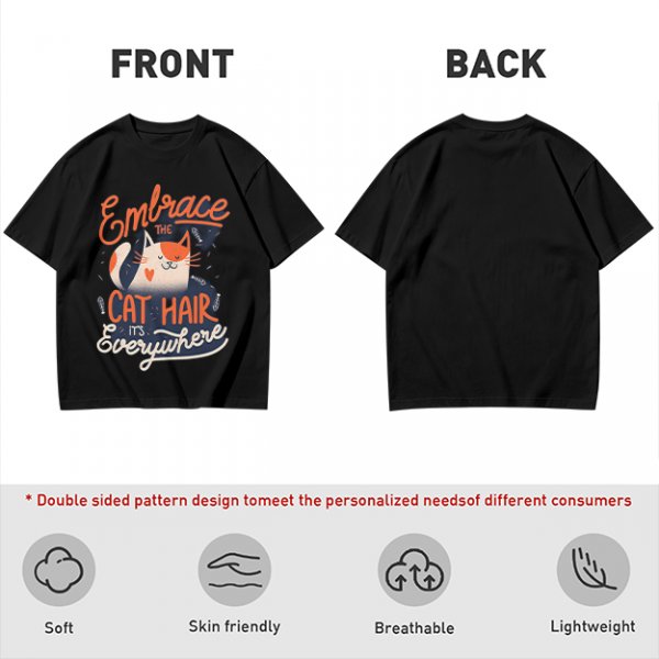 Olive T-Shirt with 'Embrace the Cat Hair It's Everywhere' Cat Graphic