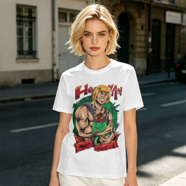 Olive T-shirt with He-Man and Battle Cat Graphic Print