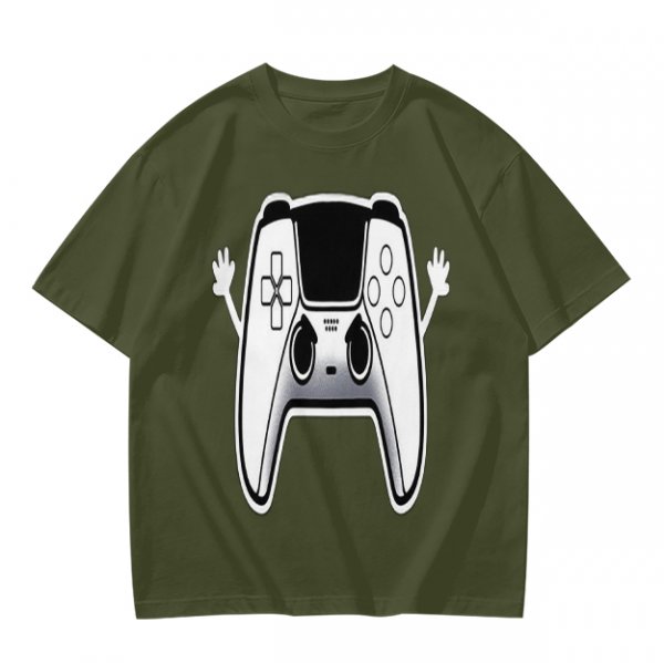 Olive T-Shirt With Cartoon Game Controller Graphic
