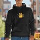 Black hoodie with cute orange tabby cat holding a knife graphic