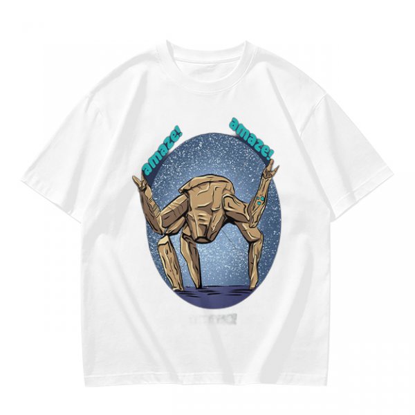 Olive T-Shirt With Rocking Stone Alien Robot And Amaze Text Print
