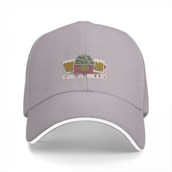 Black baseball cap with beer mugs and Christmas tree graphic FOR A BEER