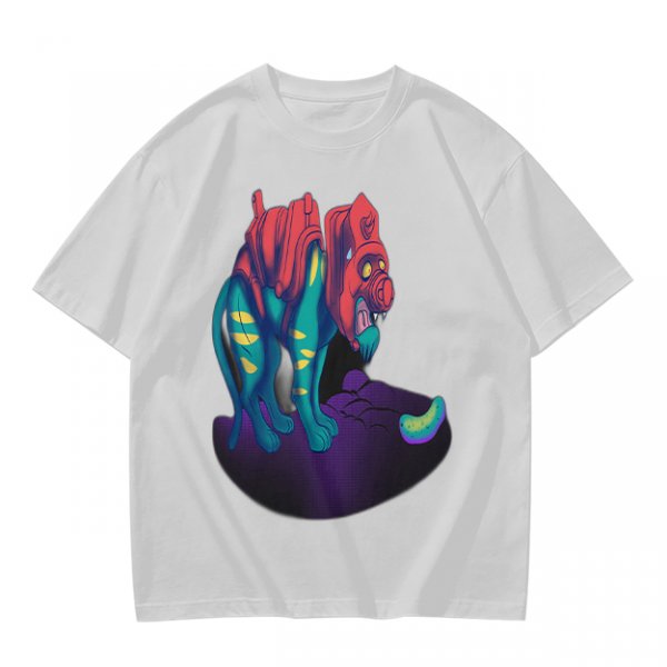Olive T-Shirt With Vibrant Fantasy Creature Graphic Print