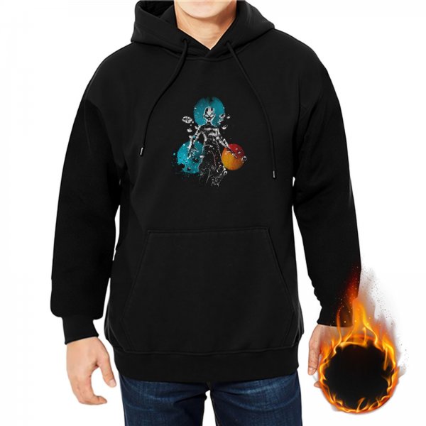 Black Hoodie With Cosmic Alien And Planets Graphic Print