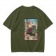 Olive T-shirt with ukiyo-e style fantasy creature graphic print