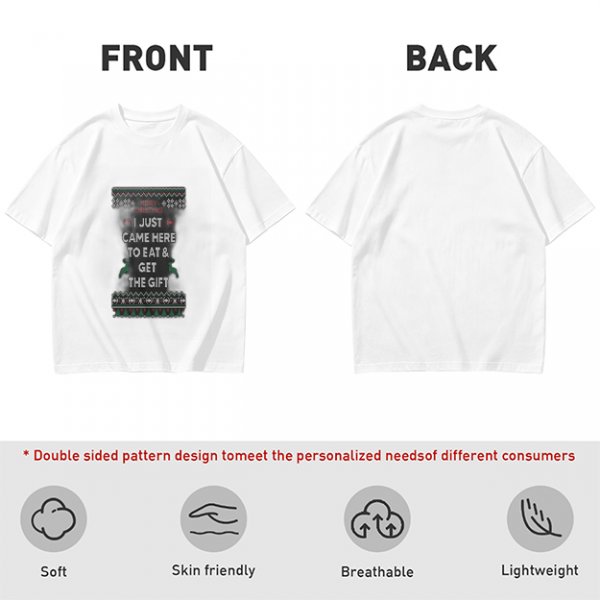 Olive Christmas T-Shirt With 'I Just Came Here To Eat & Get The Gift' Print