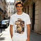 Olive t-shirt with espresso machine and cats graphic