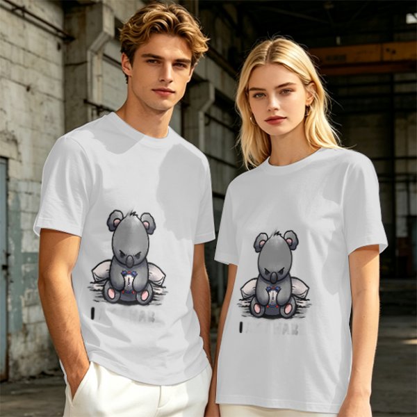 Olive T-shirt with Angry Koala Holding a Small Toy Print