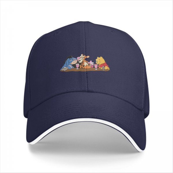 Black Baseball Cap With Winnie The Pooh And Friends Tea Party Print