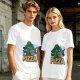 Olive Green T-Shirt with Alien Eating Pizza UFO Graphic