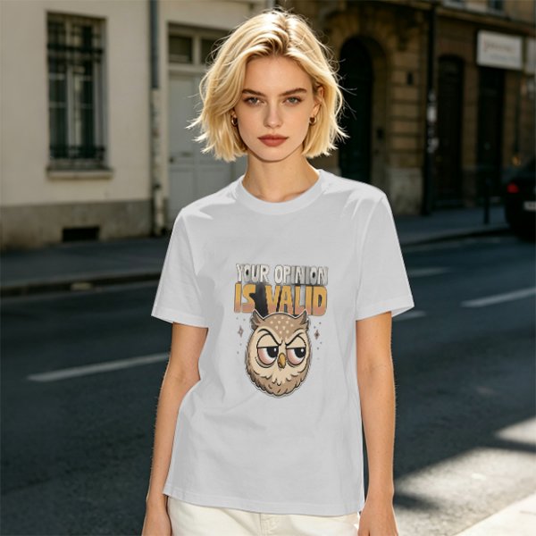 Owl Graphic T-Shirt With 'Your Opinion Is Valid' Text