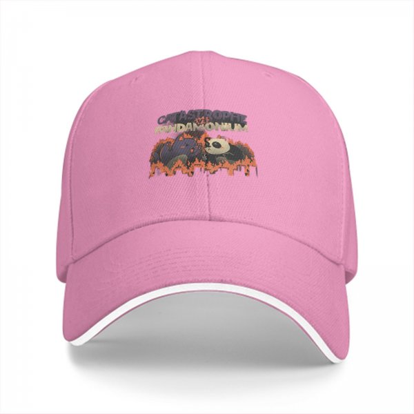 Black baseball cap with Catastrophe vs Pandamonium graphic print