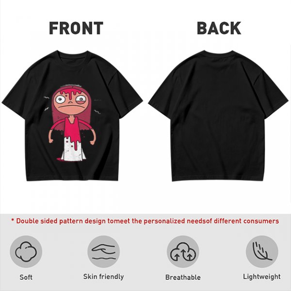 Olive Green T-Shirt With Creepy Cartoon Girl Print