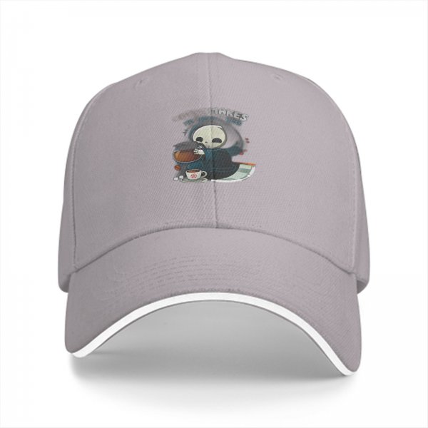 Black Baseball Cap With Cute Grim Reaper Coffee Graphic