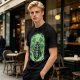 Olive T-Shirt With Skeleton Gentleman And Green Flames Art