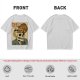 Olive t-shirt with a skull ramen bowl and a napping tabby cat print